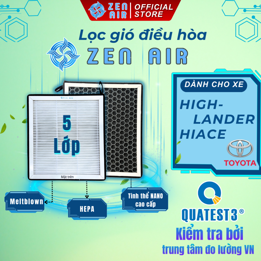 Lọc gió điều hòa Toyota HIGHLANDER, VITARA lọc bụi mịn, khử độc, mùi thơm - ZEN AIR