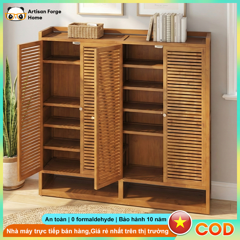 Tủ giày gỗ tự nhiên thông thoáng chống bụi Phong Cách Tối Giản Tiết Kiệm Diện Tích tủ giày 2 3 4 cửa