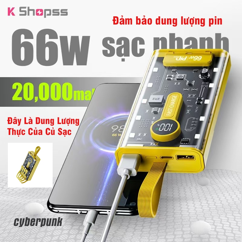 Sạc Dự Phòng 10.000/30.000mAh 66W Siêu nhanh sạc  Pin dung lượng lớn sạc an toàn kiểu dáng cơ khí trong suốt
