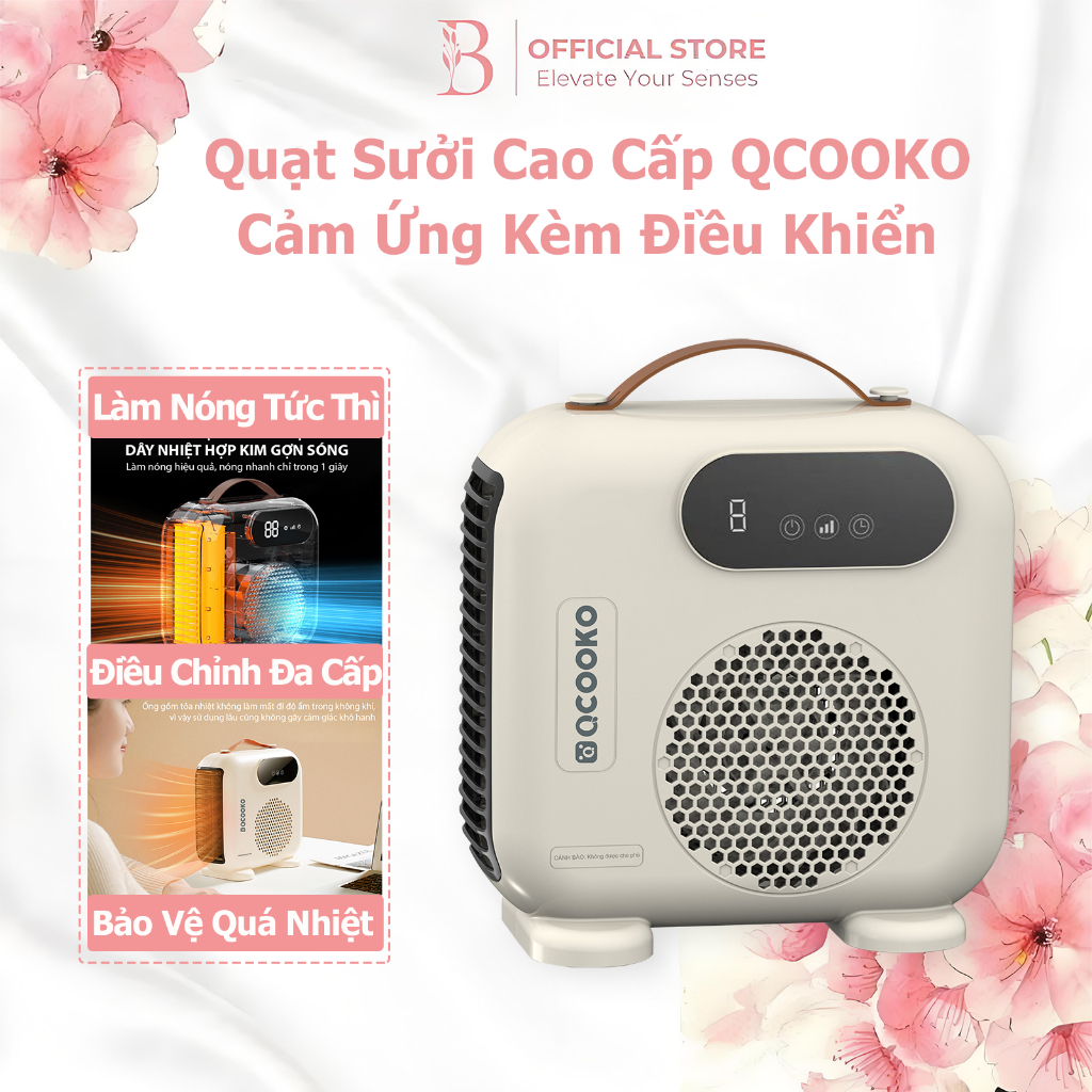Quạt Sưởi Mini QCOOKO Máy Sưởi Để Bàn 2 Chiều Công Suất 2000W Làm Nóng Tức Thì Thiết Kế Chống Lật