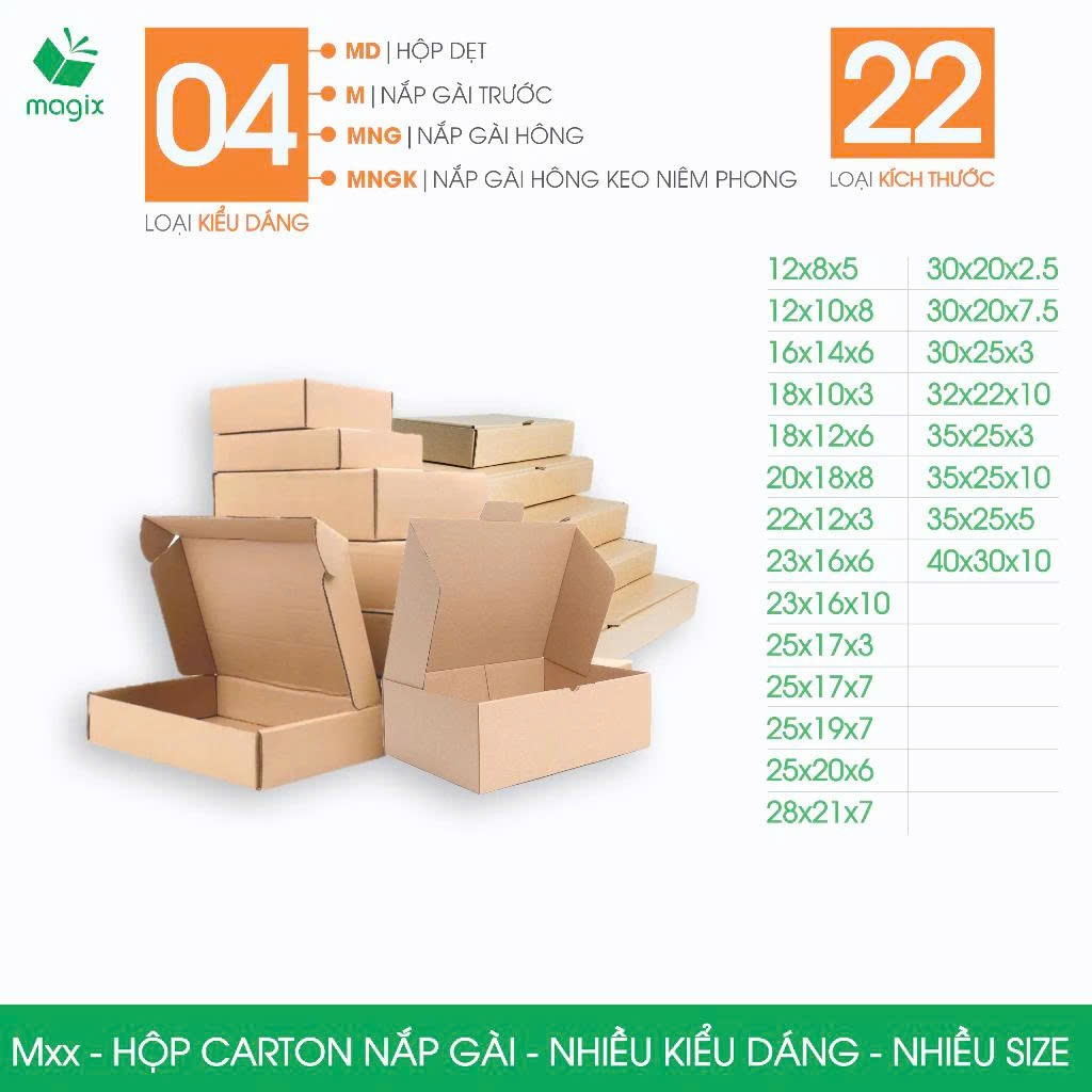 Combo 20-25 hộp carton nắp gài đóng hàng - Nhiều size - Nhiều kiểu dáng - Hộp gói hàng, hộp quà