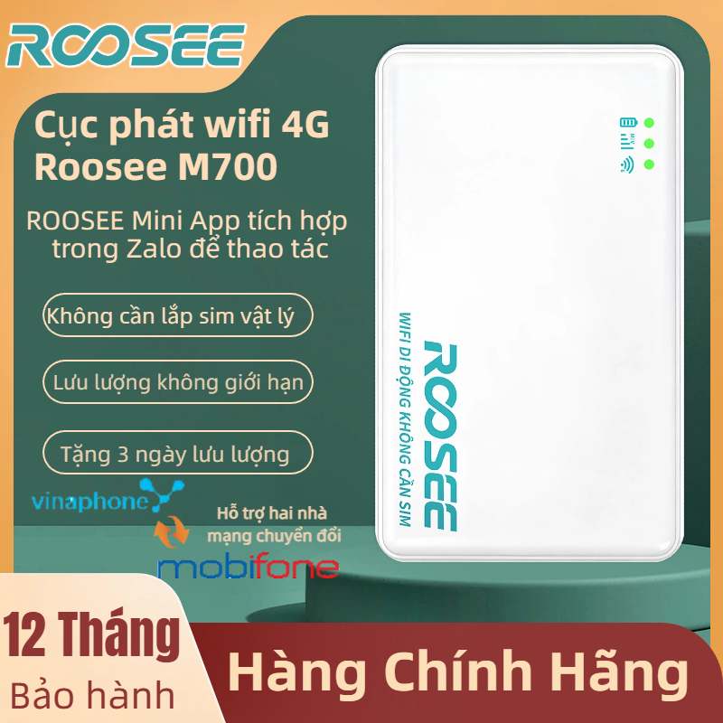 Cục phát wifi 4G cầm tay Roosee M700- không cần lắp sim,mỏng, nhẹ, ROOSEE mini app thao tác,chuẩn wifi 6