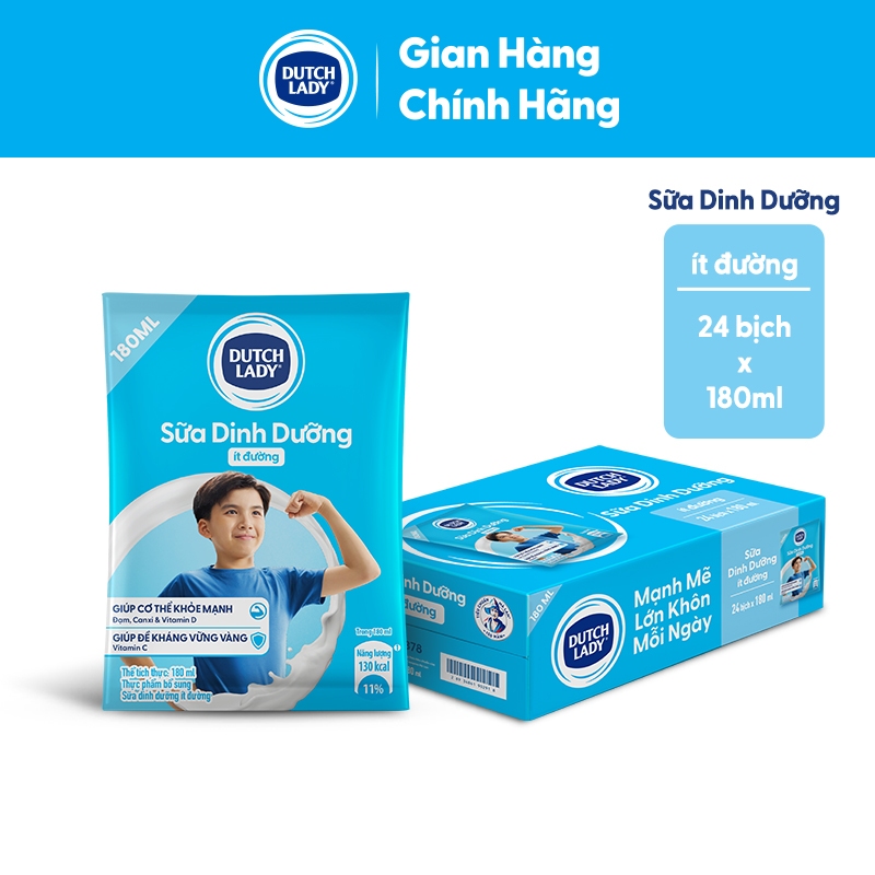 [KOL] Thùng 24 Bịch Sữa Dinh Dưỡng Dutch Lady Ít Đường 24x180ml