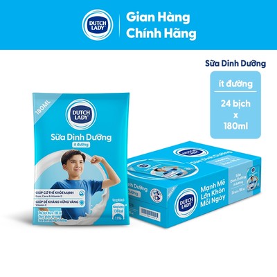 [KOL] Thùng 24 Bịch Sữa Dinh Dưỡng Dutch Lady Ít Đường 24x180ml