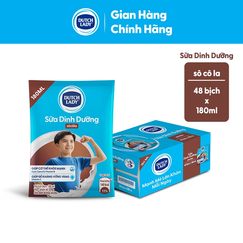 [KOL] Thùng 48 Bịch Sữa Dinh Dưỡng Dutch Lady Socola 48x180ml