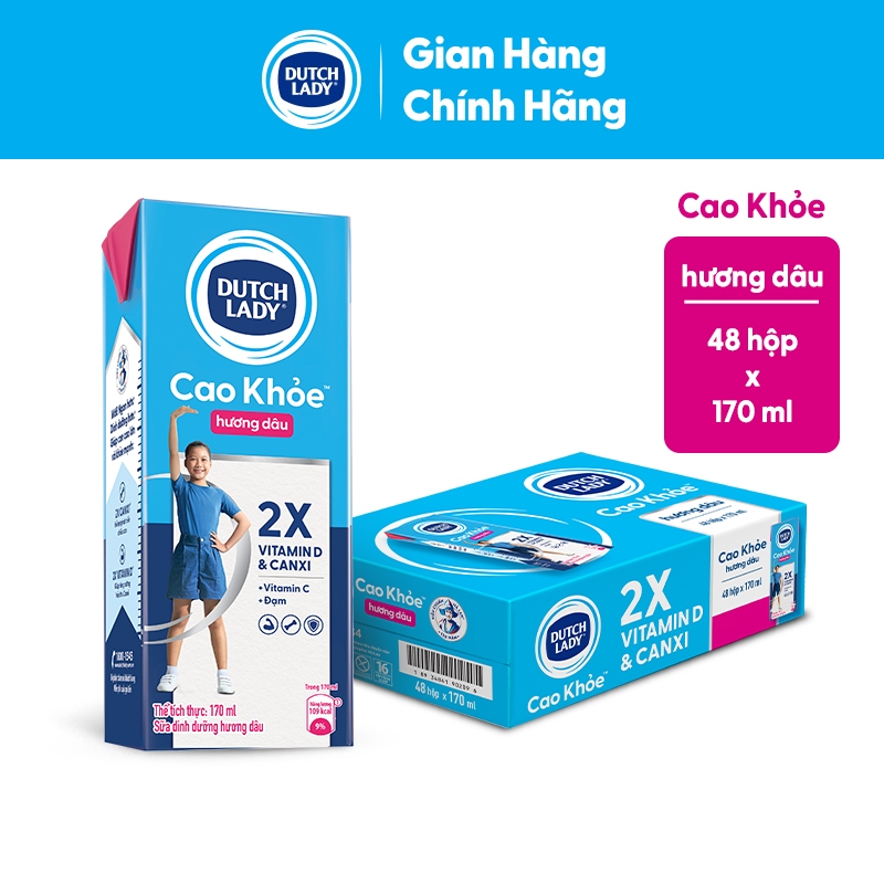 [KOL] Thùng 48 Hộp Sữa Dinh Dưỡng Dutch Lady Cao Khỏe Hương Dâu 48x170ml