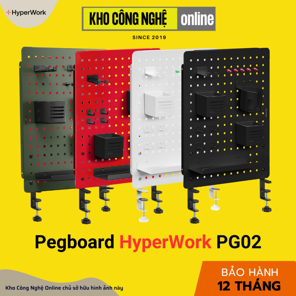 Bảng treo đồ Pegboard HyperWork Aster PG02 (Bảng kim loại, sơn tĩnh điện cao cấp, chân kẹp bàn, 14 phụ kiện đi kèm)