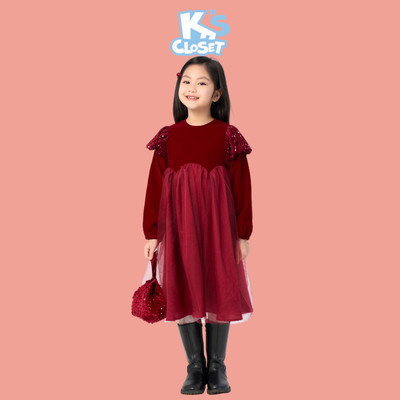 Váy Dài Tay K'S CLOSSET Chất Liệu Nhung Cho Bé Gái (1-9 tuổi) Từ 9-33kg BK298FIF