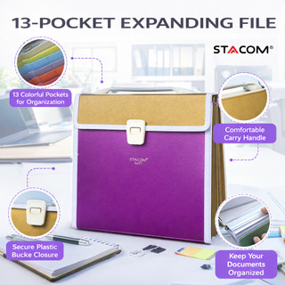 [Xả kho] Cặp hồ sơ 13 ngăn mở rộng, khổ A4 đứng, thích hợp cho khối văn phòng | Stacom D401