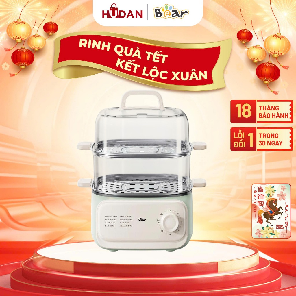 Nồi hấp điện đa năng Bear EFS-4H30D 2 tầng 10,3L tiện lợi  bảo hành 18 tháng