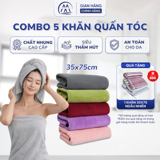 Combo 5 Khăn quấn tóc, gội đầu, nối mi, spa 35x75cm loại DÀY, có móc treo, siêu thấm hút lau bếp | MIANCO