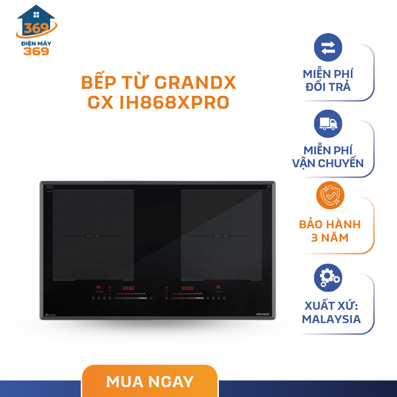 Bếp Từ GrandX GX IH868Pro – Chức Năng Booster Nấu Nhanh – Chống Trào Nước - SMC