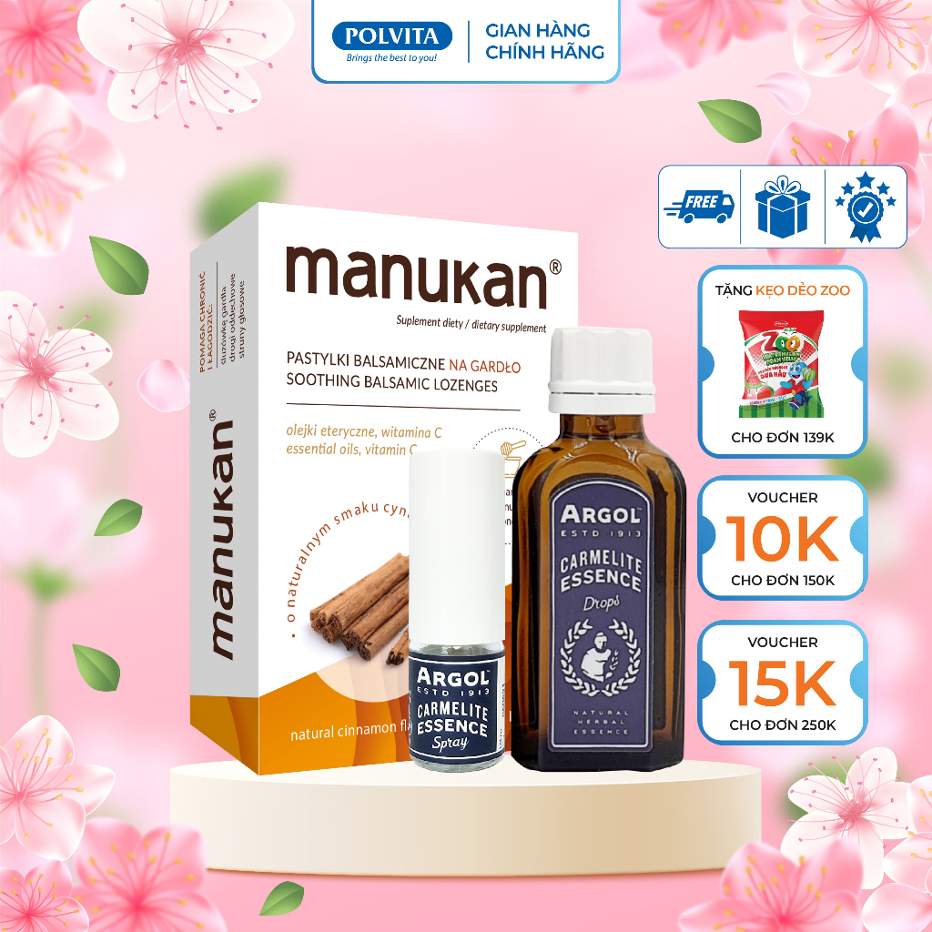 Combo Tinh Dầu dược liệu Argol Carmelite Essence 50ml + 8ml + Manukan – Hỗ Trợ Giảm Nghẹt Mũi, Đau H