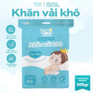 Tushie Treats Khăn vải khô đa năng cho bé 300g, dùng khô, dùng ướt tiện dụng, không mùi, không hóa chất, an toàn cho bé