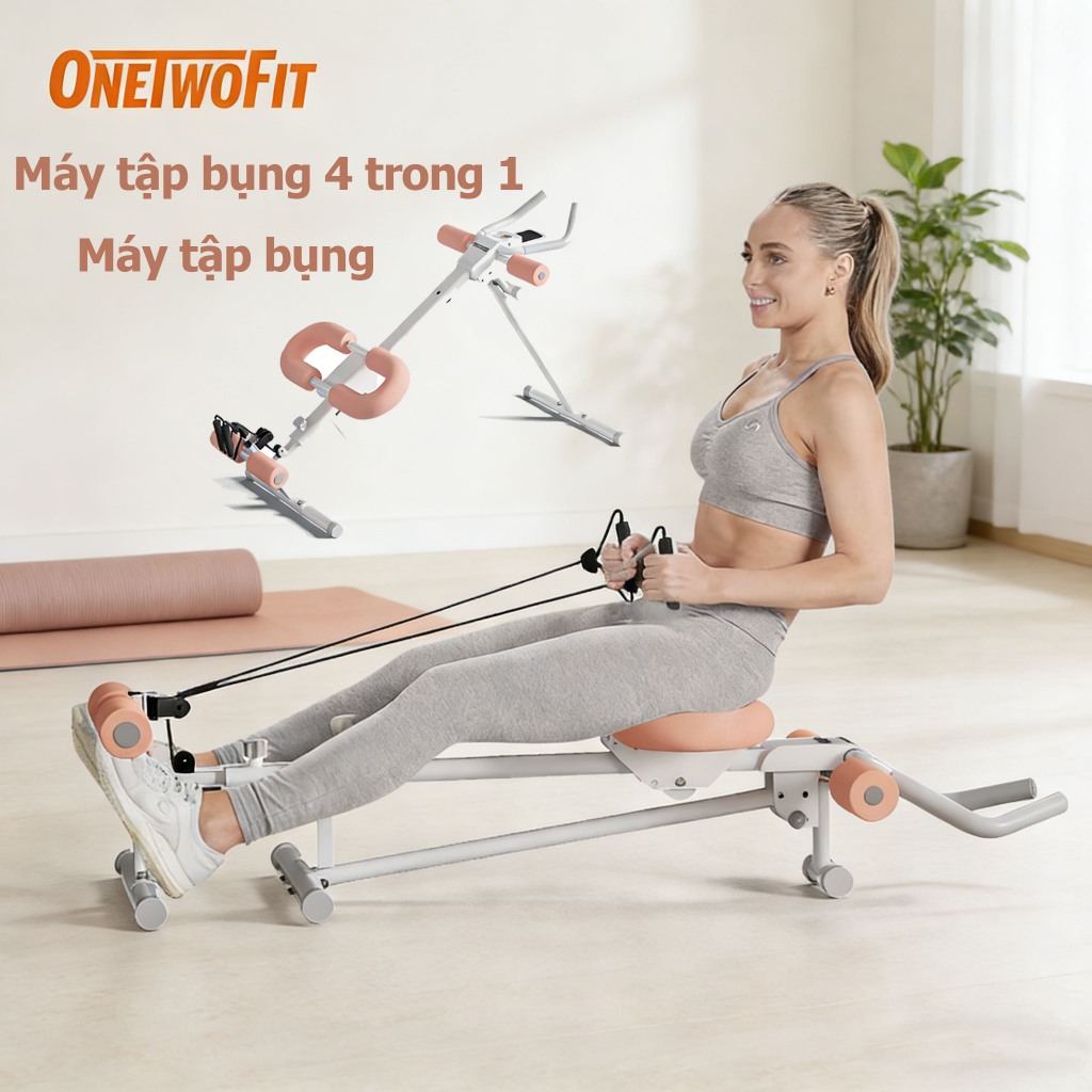 OneTwoFit Thiết bị tập cơ bụng cho phòng gym tại nhà, Thiết bị tập thể dục 4 trong 1 - Chèo thuyền, 