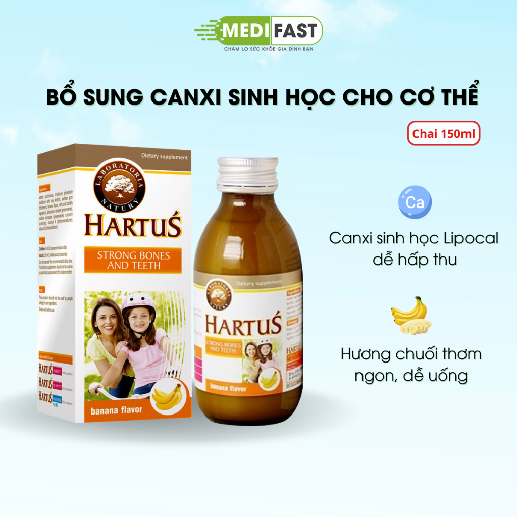 Canxi sinh học Hartus Strong Bones And Teeth thêm Vitamin D3, K giúp hấp thu canxi tối ưu