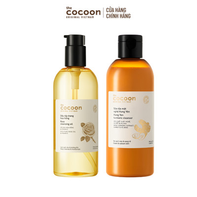 [MUA 2 GIẢM 41%] Combo Dầu tẩy trang hoa hồng 310ml & Sữa rửa mặt nghệ Hưng Yên Cocoon 310ml
