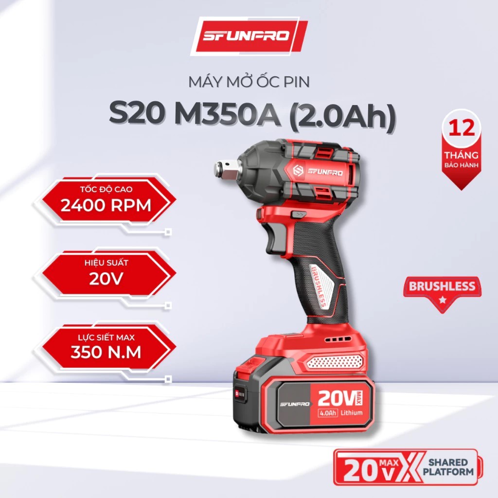 Máy Mở Ốc Pin SFUNPRO S20 M350A 2.0Ah -Không Chổi Than