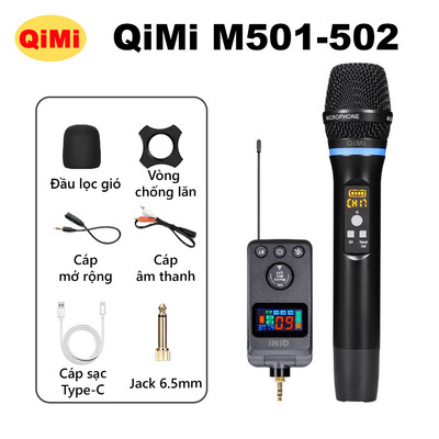 Micro Karaoke Không Dây QiMi M501-502 - Độ Nhạy Cao, Bắt Sóng Mạnh Mẽ, Hát Nhẹ Không Hú, Pin Khủng