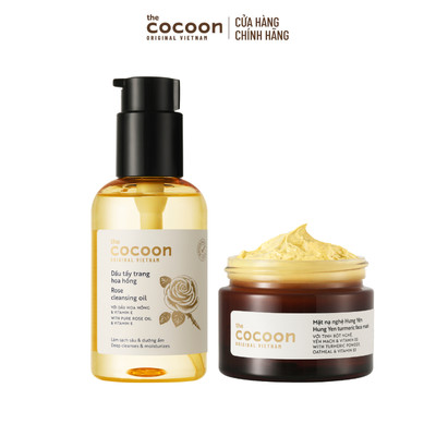 [MUA 2 GIẢM 42%] Combo Dầu tẩy trang hoa hồng 140ml & Mặt nạ nghệ Hưng yên Cocoon 30ml