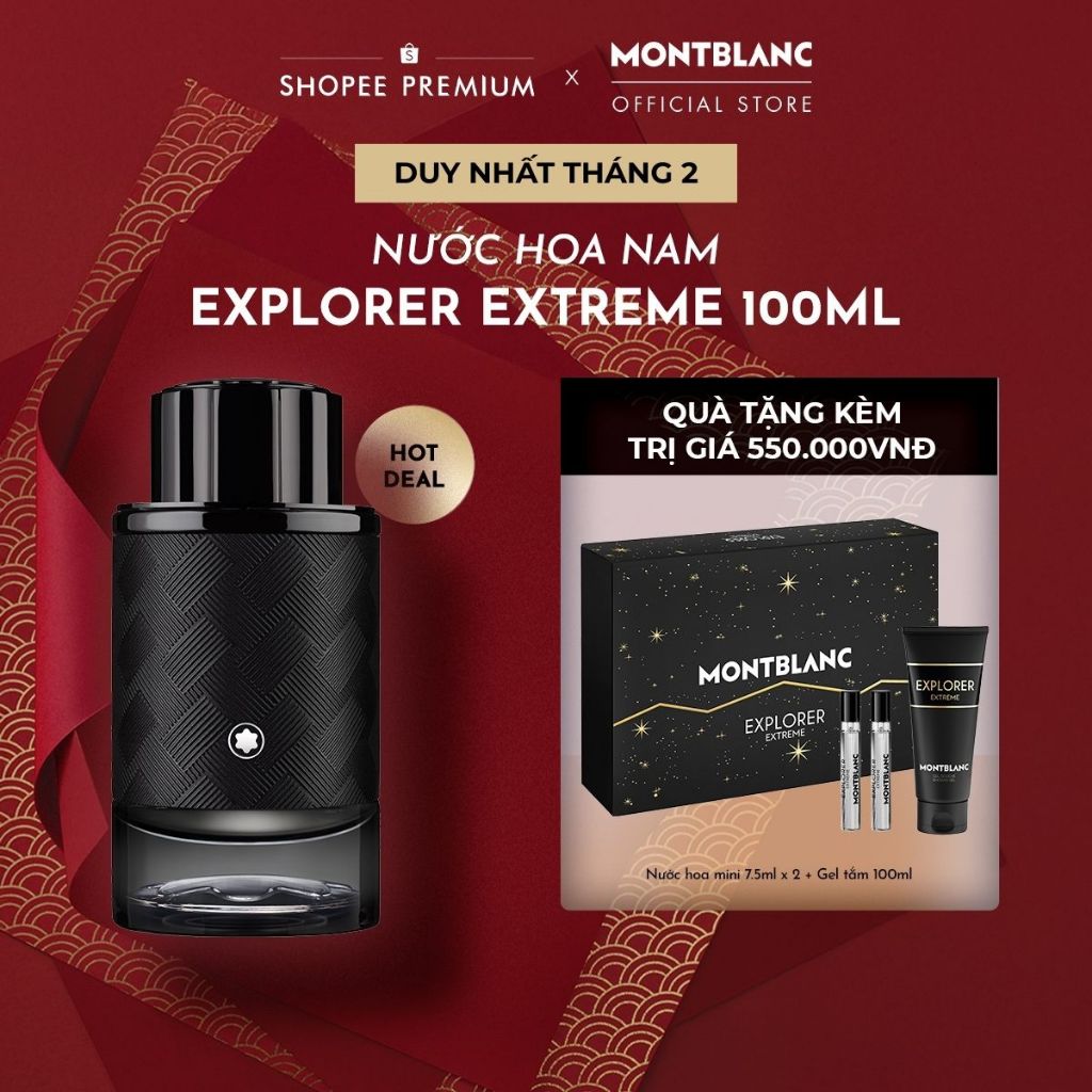 Nước hoa nam Montblanc Explorer Extreme Parfum 100ml + 2 Nước hoa Mini 7.5ml & Gel tắm 100ml trị giá