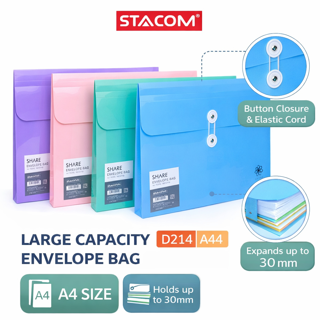 Túi đựng hồ sơ 1 ngăn mở rộng, size A4 khổ đứng, ngang | Stacom D214, D215