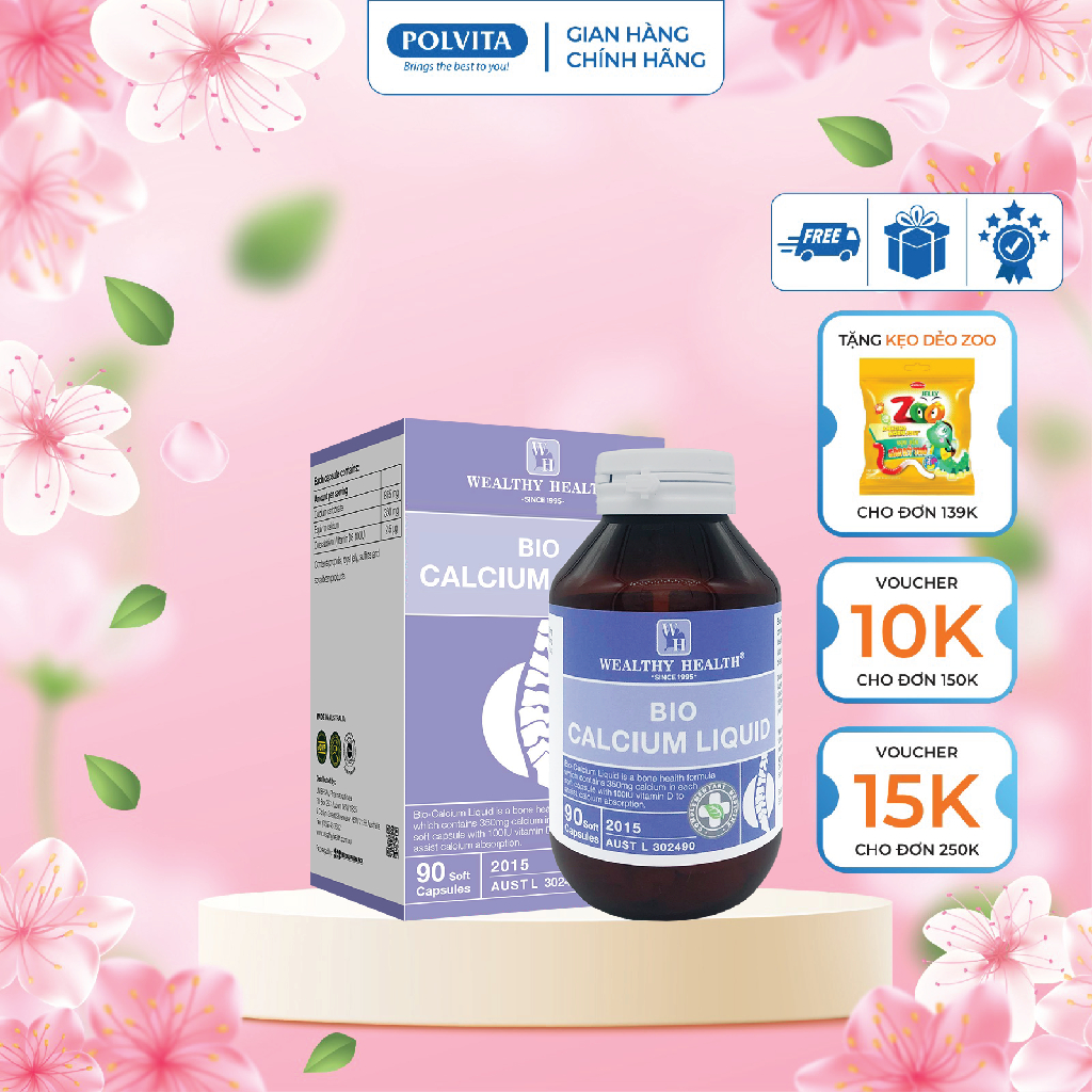 Viên uống bổ sung Canxi BIO CALCIUM LIQUID lọ 90 viên, Úc