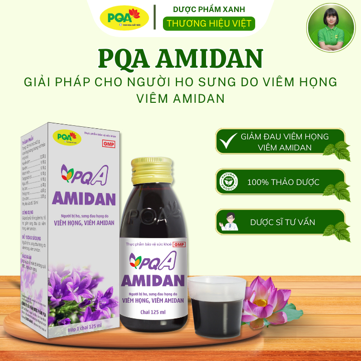 Amidan PQA Hỗ Trợ Giảm Ho Bổ Phế Giảm Sưng Đau Viêm Họng Viêm Amidan – Hộp 125ml