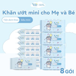 【Bịch 8 gói】Tushie Treats Khăn ướt mini không cồn không mùi an toàn cho da nhạy cảm, tiện đi chơi, du lịch, gói 8 rút
