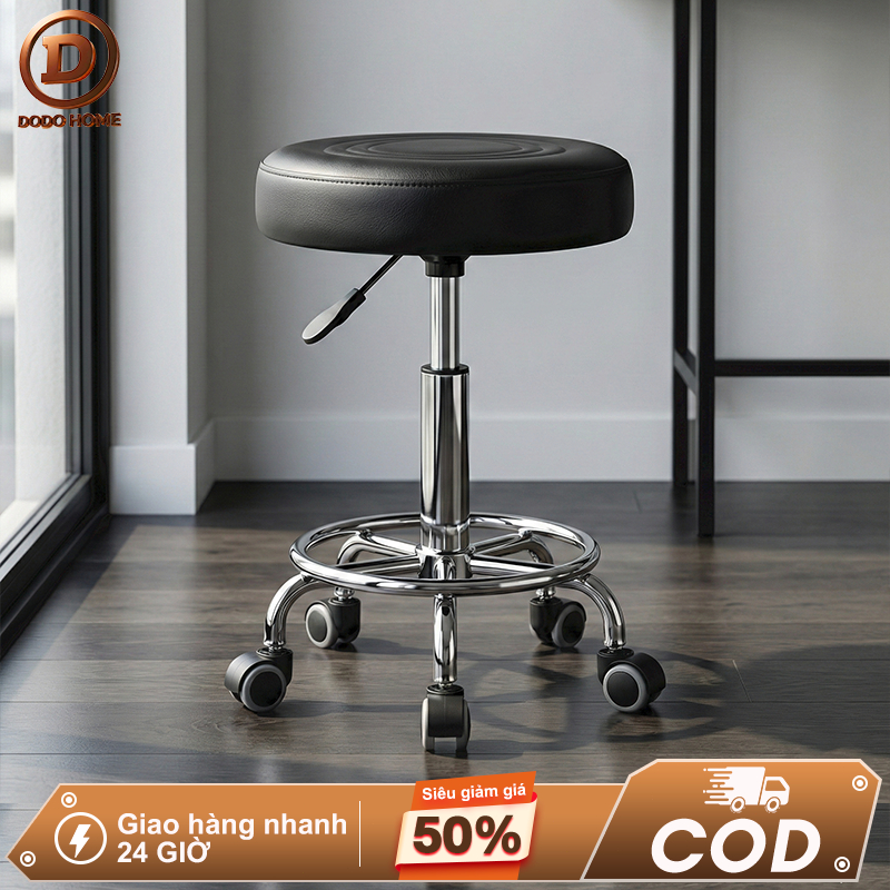 DODO Ghế Tròn Xoay Nâng Hạ Da PU Cao Cấp, Ghế Đa Năng Cho Spa Lễ Tân Và Bàn Trang Điểm