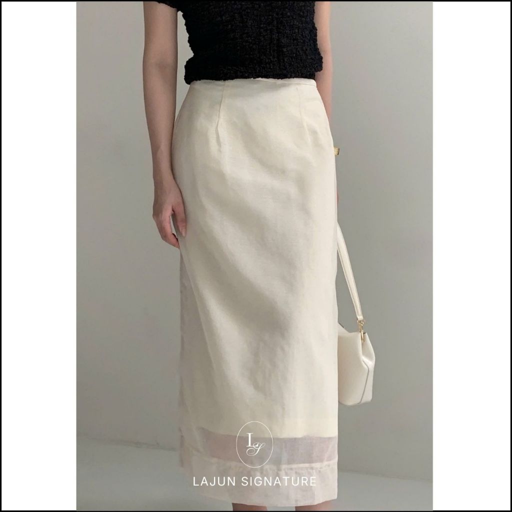 [LAJUN SIGNATURE] Chân Váy Organza 2 Lớp Cao Cấp Form Suông Xẻ Sau Dài Vừa Thanh Lịch Hàn Quốc