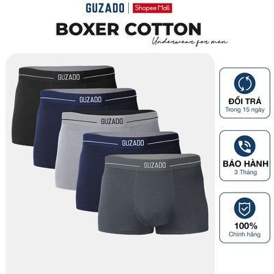 Set 5 Quần Lót Nam Boxer Cotton GUZADO Co Giãn Thoải Mái, Thấm Hút Kháng Khuẩn Cực Tốt S5GBX-CB5GIBX25A001