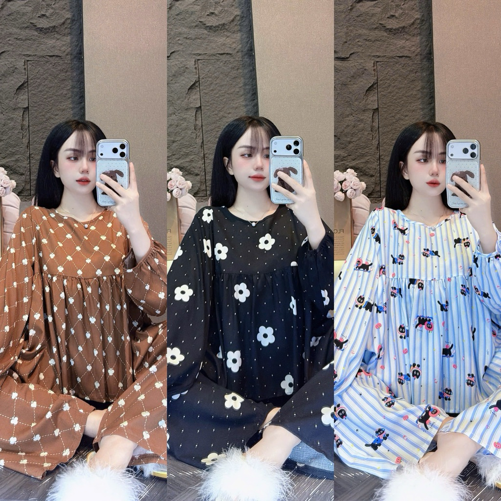 Set Bộ Tole Hai Da Tay Dài Hoạt Hình Baby Doll Siêu Hot - HN CLOSET