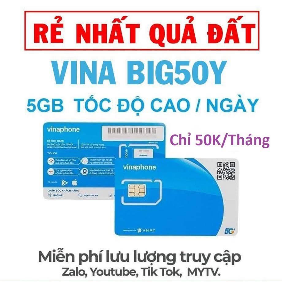 Sim 5G Vinaphone Big50y 5G/ngày miễn phí 14 tháng ko cần nạp tiền