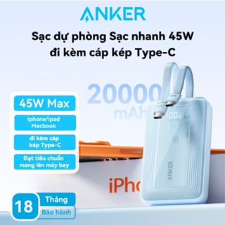 Anker Pin Sạc dự phòng A110M Chứng nhận 3C 20000mAh - Sạc nhanh 45W 2 dây tích Type-C hợp cho iPhone15/16/17 & Android