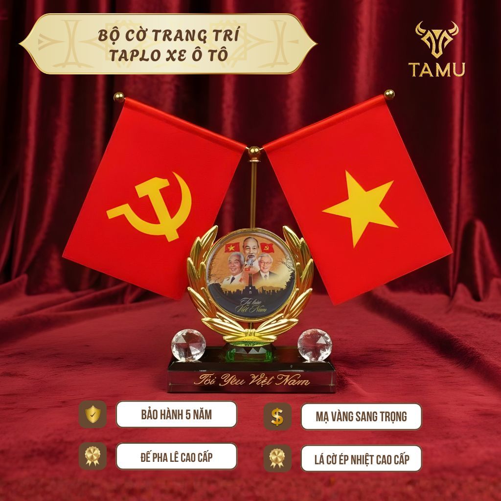 Bộ cờ trang trí taplo ô tô "Tôi Yêu Việt Nam" 3 vị lãnh tụ