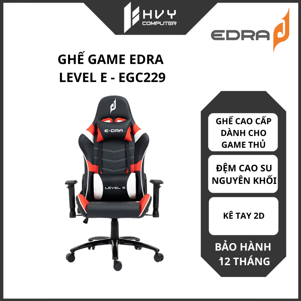 Ghế Gaming đệm cao su nguyên khối E-DRA EGC229 Tay Ghế 2D, khung kim loại chịu tải 150kg Chính hãng