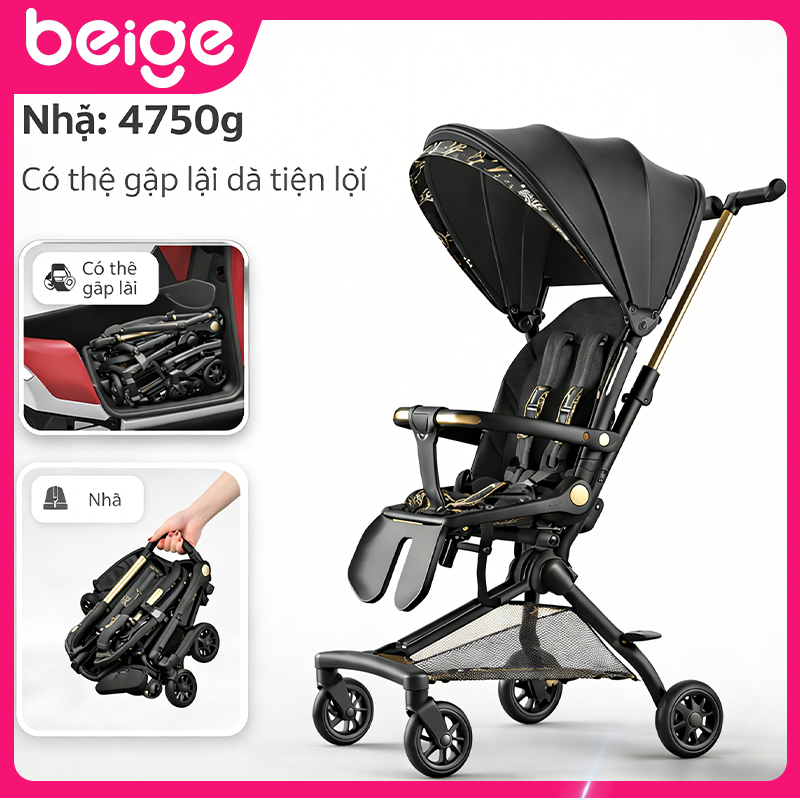 xe đẩy gấp gọn cho bé Beige,Có thể đặt ở phía trước xe máy,Có thể ngồi hoặc nằm, xoay 360 độ