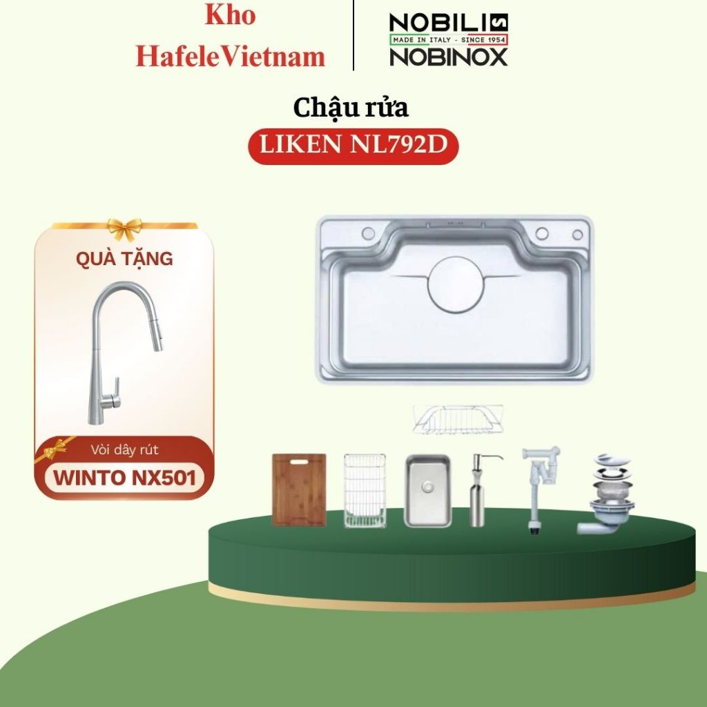 [Tặng vòi] Chậu rửa bát 1 hố Nobinox LIKEN NL792D Nobinox - Chống Xước Tốt