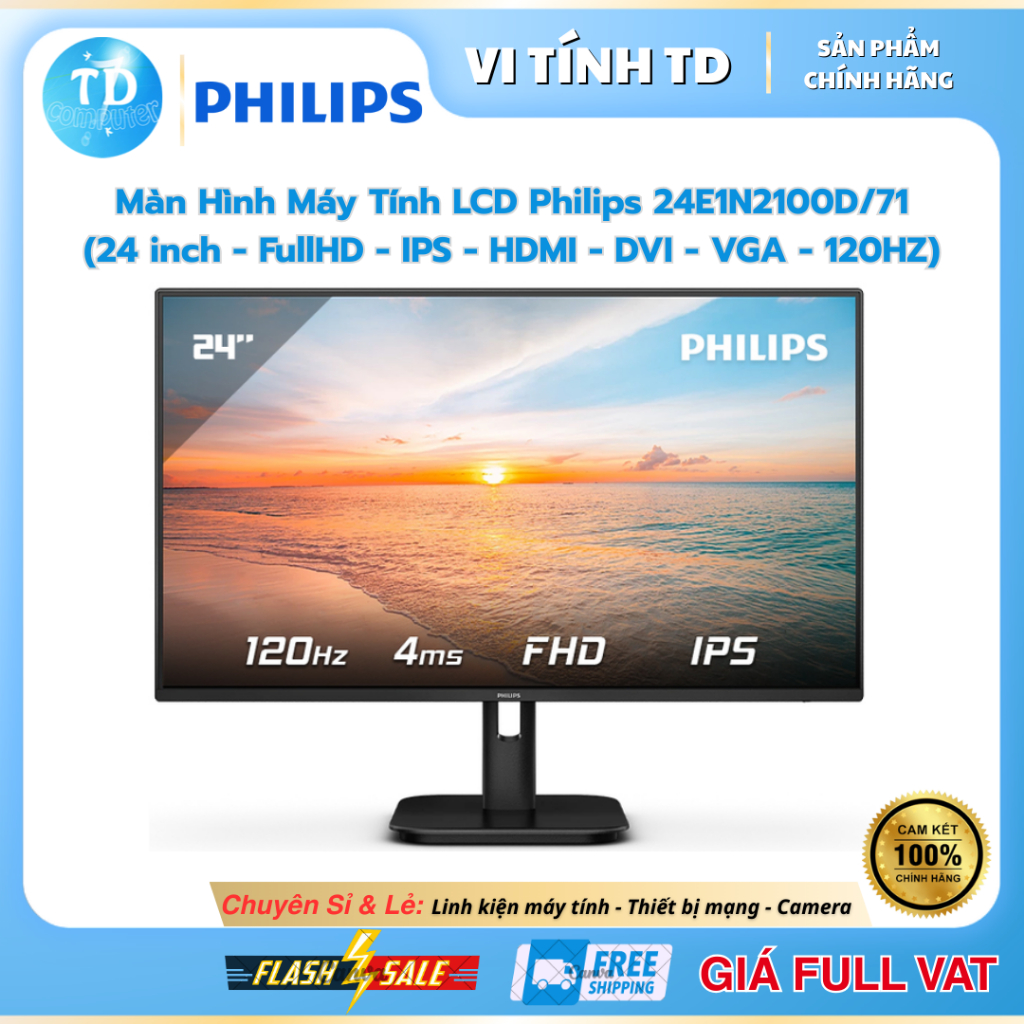 Màn hình máy tính LCD Philips 24E1N2100D/71 (24 inch - FullHD - IPS - HDMI - DVI - VGA - 120HZ) - Hà
