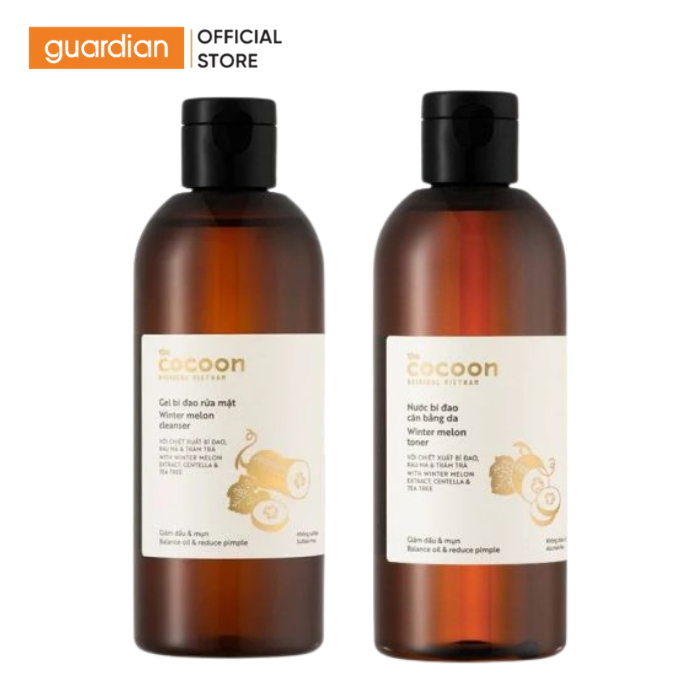 Combo Gel Rửa Mặt Bí Đao Cocoon Winter Melon Cleanser 310Ml & Toner Nước Bí Đao Cân Bằng Da Cocoon W