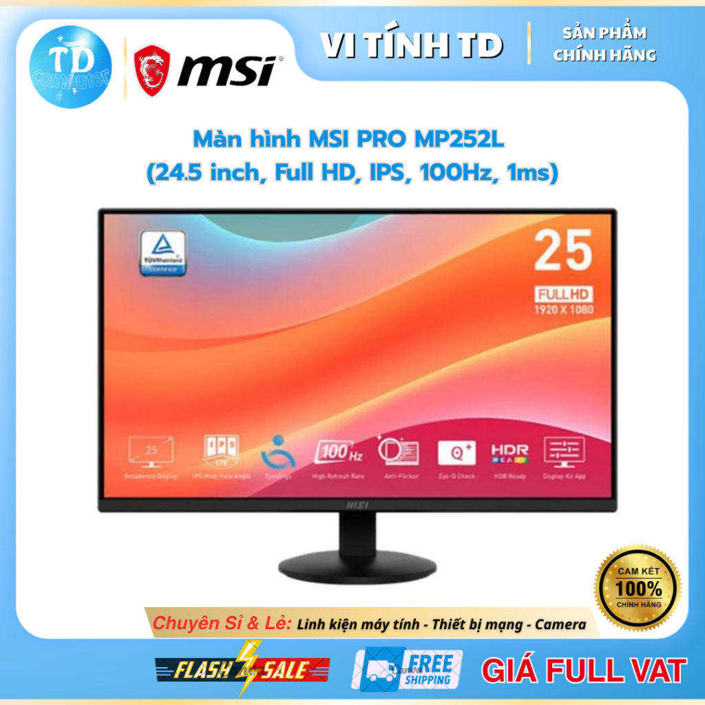 Màn hình máy tính MSI PRO MP252L (24.5 inch - FHD - IPS - 100Hz -1ms) - Hàng chính hãng