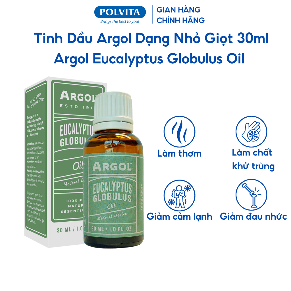 Tinh dầu khuynh diệp Argol Eucalyptus Globulus 30ml kháng khuẩn
