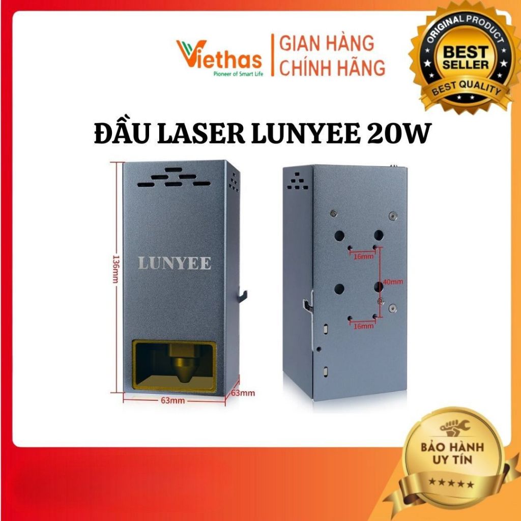 Đầu Laser LUNYEE 20W 4 Diode Dùng Cho Máy Khắc Laser CNC, Module Laser Khắc Gỗ, Mica, Da,...