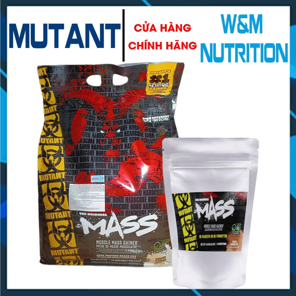 Sữa tăng cân Mass Mutant 1kg 56g Pro + 36g EAA BCAA Glutamin + 1100 Calories
