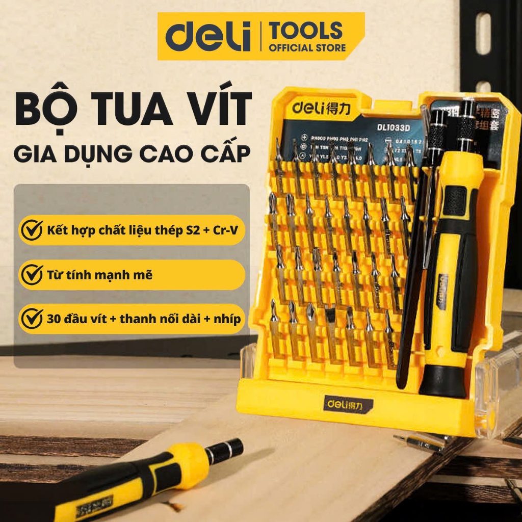 Bộ Tua Vít Sửa Chữa Đa Chức Năng Deli 30 Đầu Vít Cao Cấp Chất Liệu Thép Siêu Bền - Vặn ốc đa năng