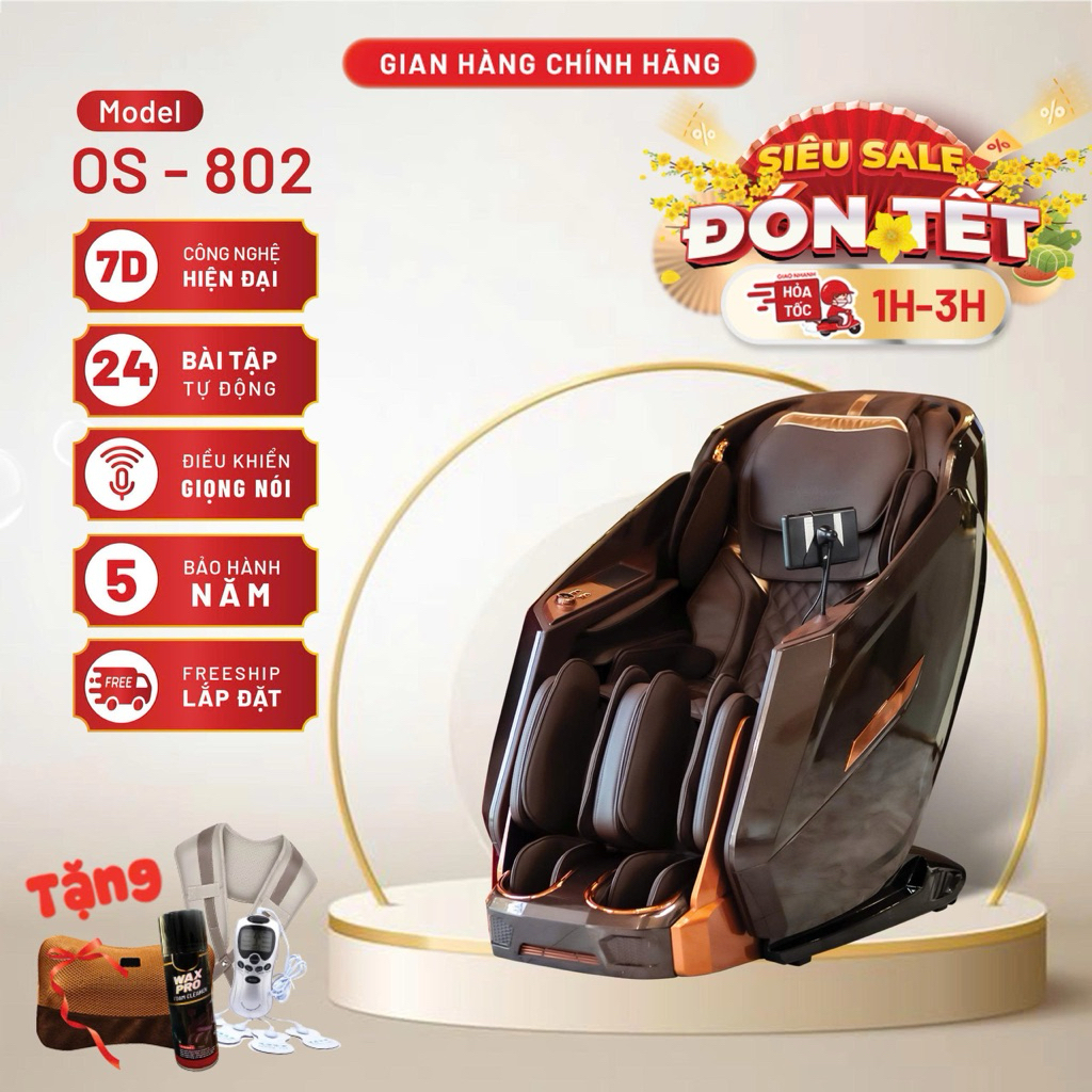Ghế massage toàn thân cao cấp  S - 802, tính năng kéo giãn cơ, nhiệt sưởi vùng lưng và chân, điều khiển giọng nói