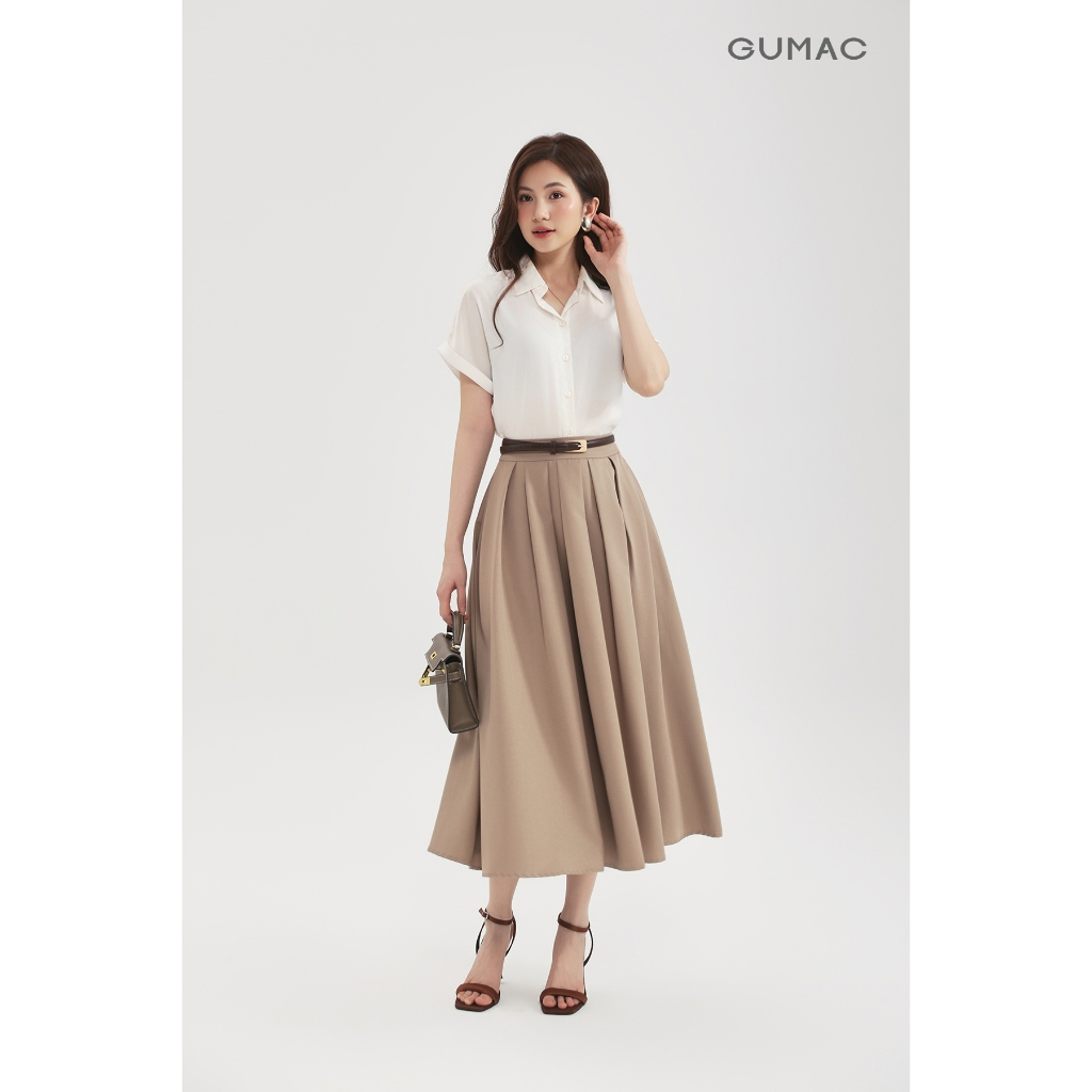 Chân Váy Xếp Ly Dáng Dài GUMAC Chân Váy Chữ A Lưng Cao Có Túi Vải Cotton Lạnh Cao Cấp LVE1001 | BigBuy360 - bigbuy360.vn
