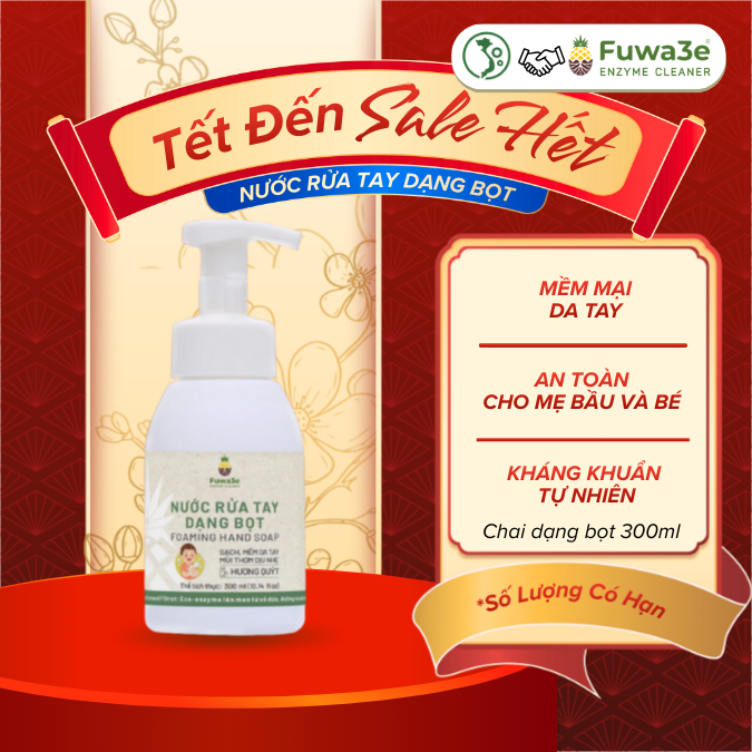 Nước Rửa Tay Hữu Cơ Fuwa3e Mùi Tinh Dầu Quýt Từ Chế Phẩm Enzyme Sinh Học 300ml, an toàn mẹ và bé, dạng bọt, dạng gel