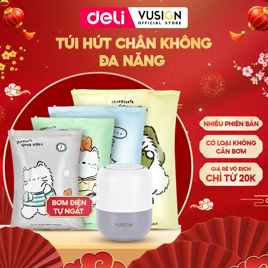 [HOẢ TỐC] Túi hút chân không đựng quần áo chăn mền Deli DÀY GẤP ĐÔI CÓ VAN CHỐNG RÒ HƠI chống ẩm mốc